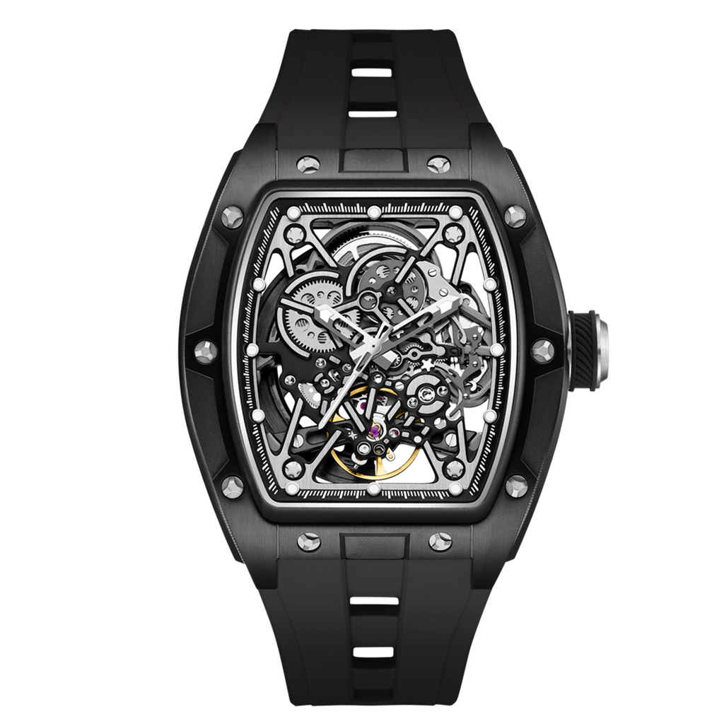 MEGIR Men's Mechanical Watch Fashion Hollow Out Automatic Movement Sport Wristwatches Waterproof Silicone Strap Watches 9198-3