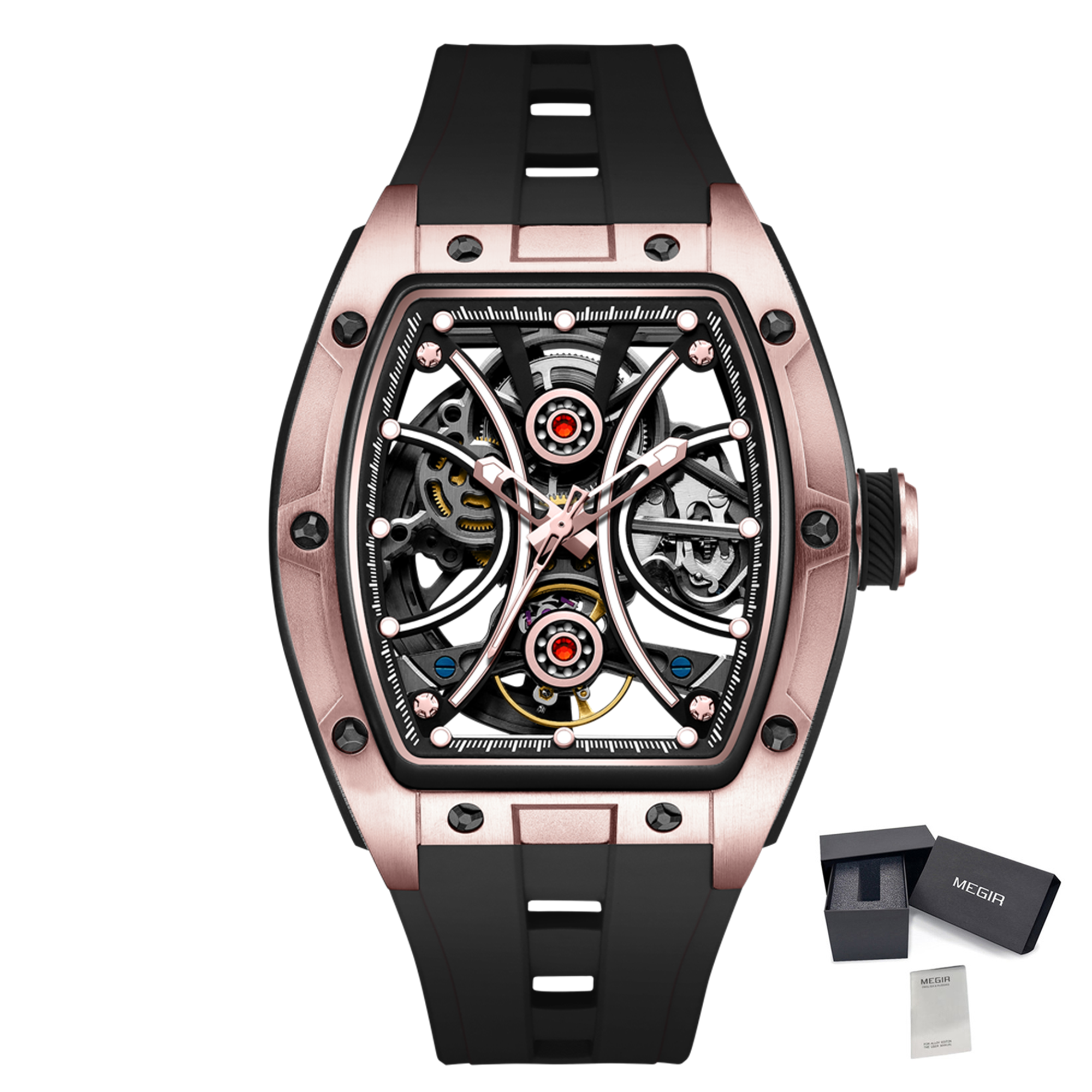 MEGIR Men's Sports Watch Fashion Automatic Mechanical Movement Watches Skeleton Luminous Waterproof Business Wristwatches 9198-4