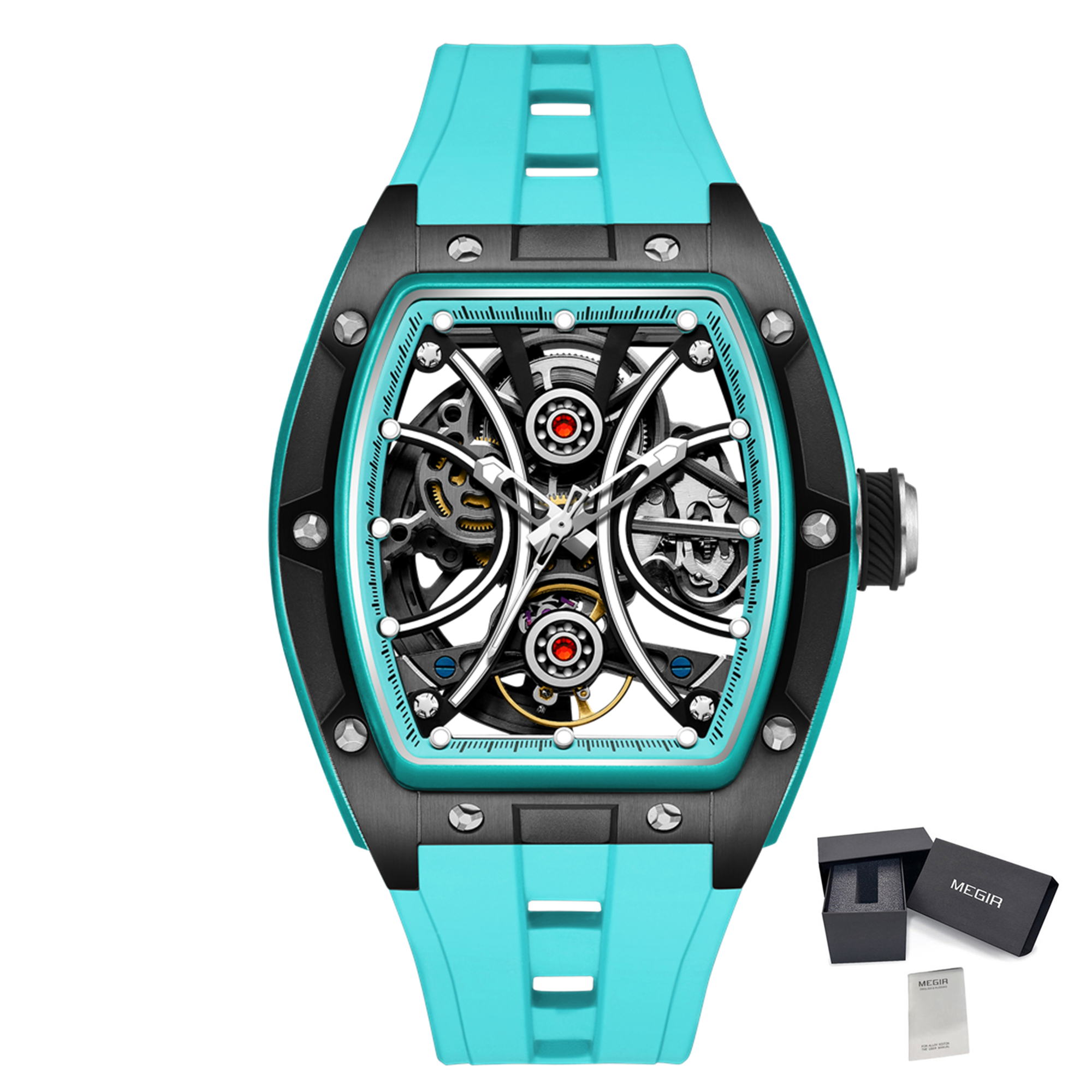 MEGIR Men's Sports Watch Fashion Automatic Mechanical Movement Watches Skeleton Luminous Waterproof Business Wristwatches 9198-4