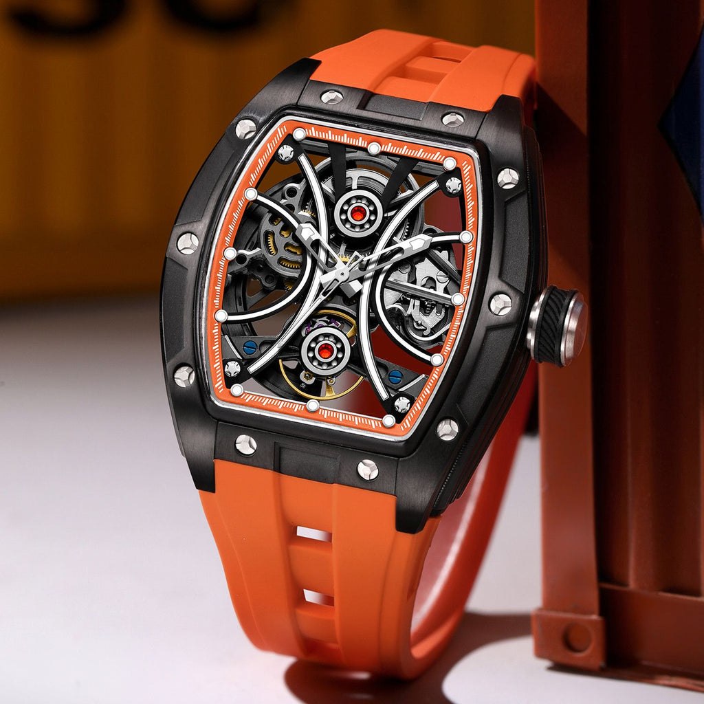 MEGIR Men's Sports Watch Fashion Automatic Mechanical Movement Watches Skeleton Luminous Waterproof Business Wristwatches 9198-4