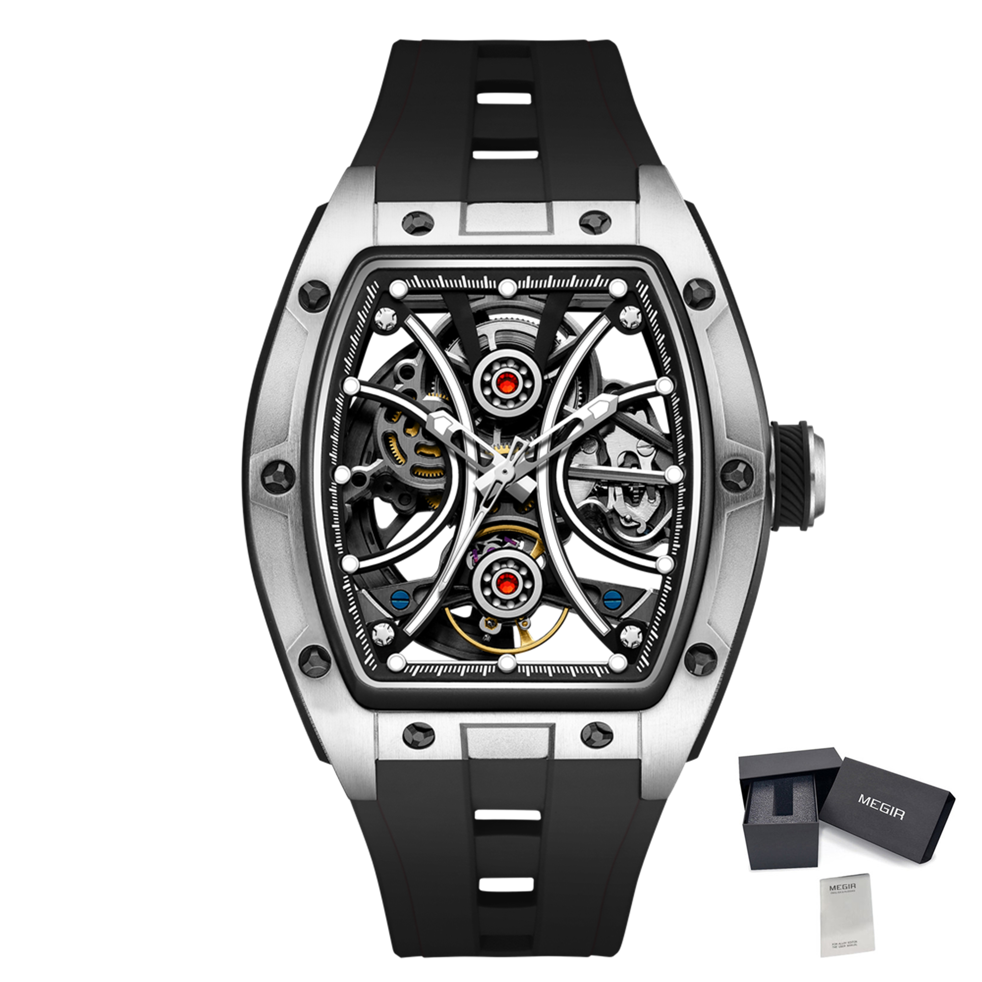 MEGIR Men's Sports Watch Fashion Automatic Mechanical Movement Watches Skeleton Luminous Waterproof Business Wristwatches 9198-4