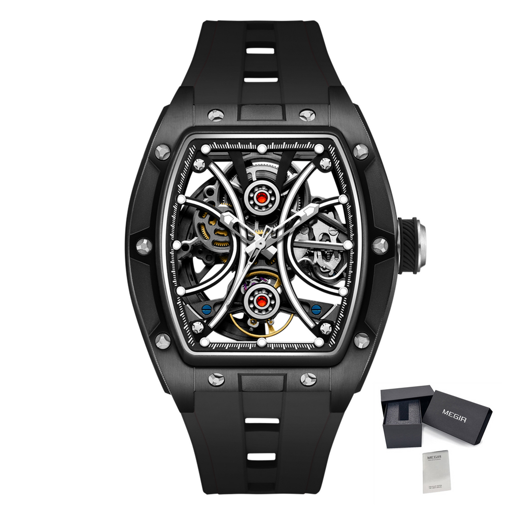 MEGIR Men's Sports Watch Fashion Automatic Mechanical Movement Watches Skeleton Luminous Waterproof Business Wristwatches 9198-4
