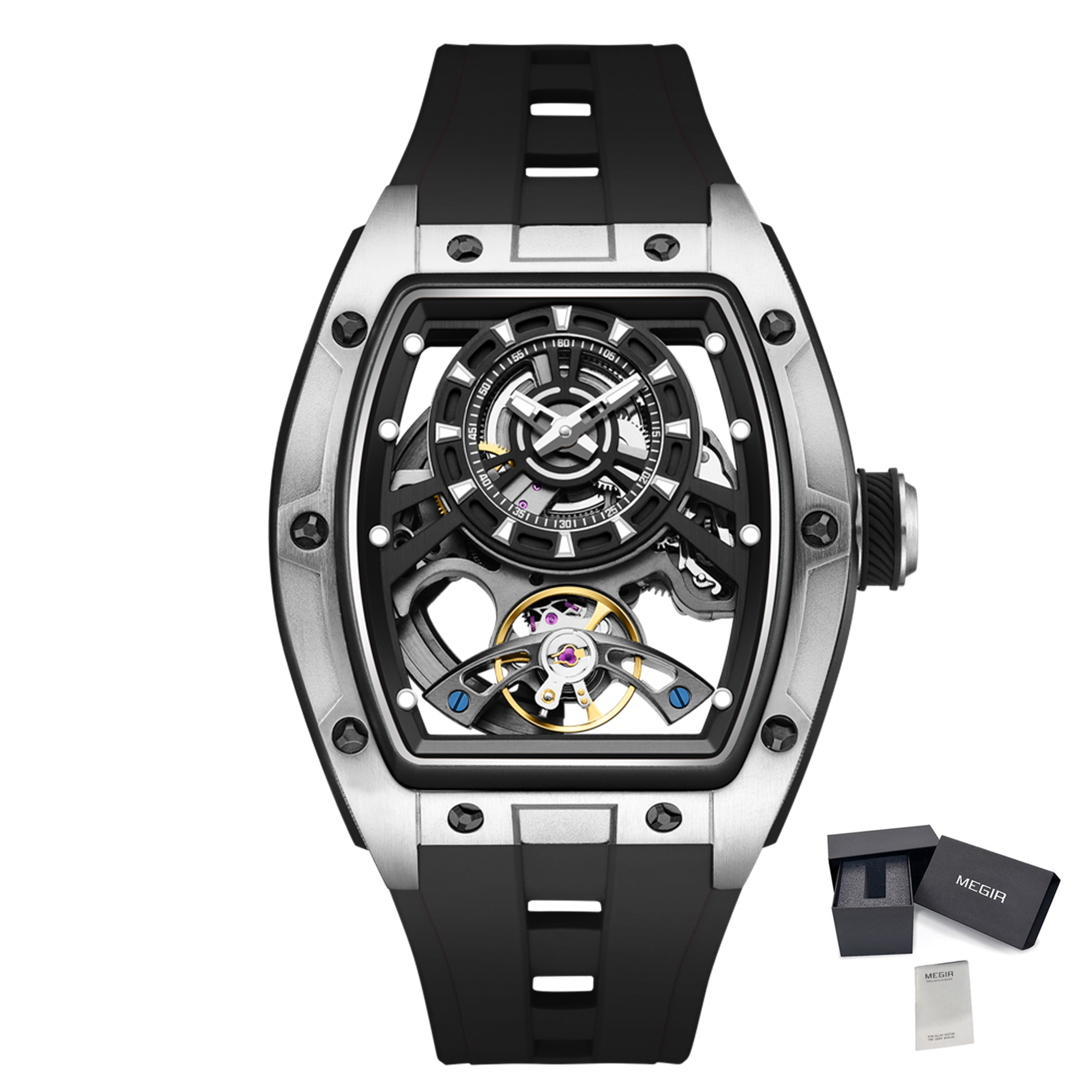 MEGIR Fashion Automatic Mechanical Watches for Men Waterproof Skeleton Dial Stainless Steel Case Male Wristwatch Clock 9198-6