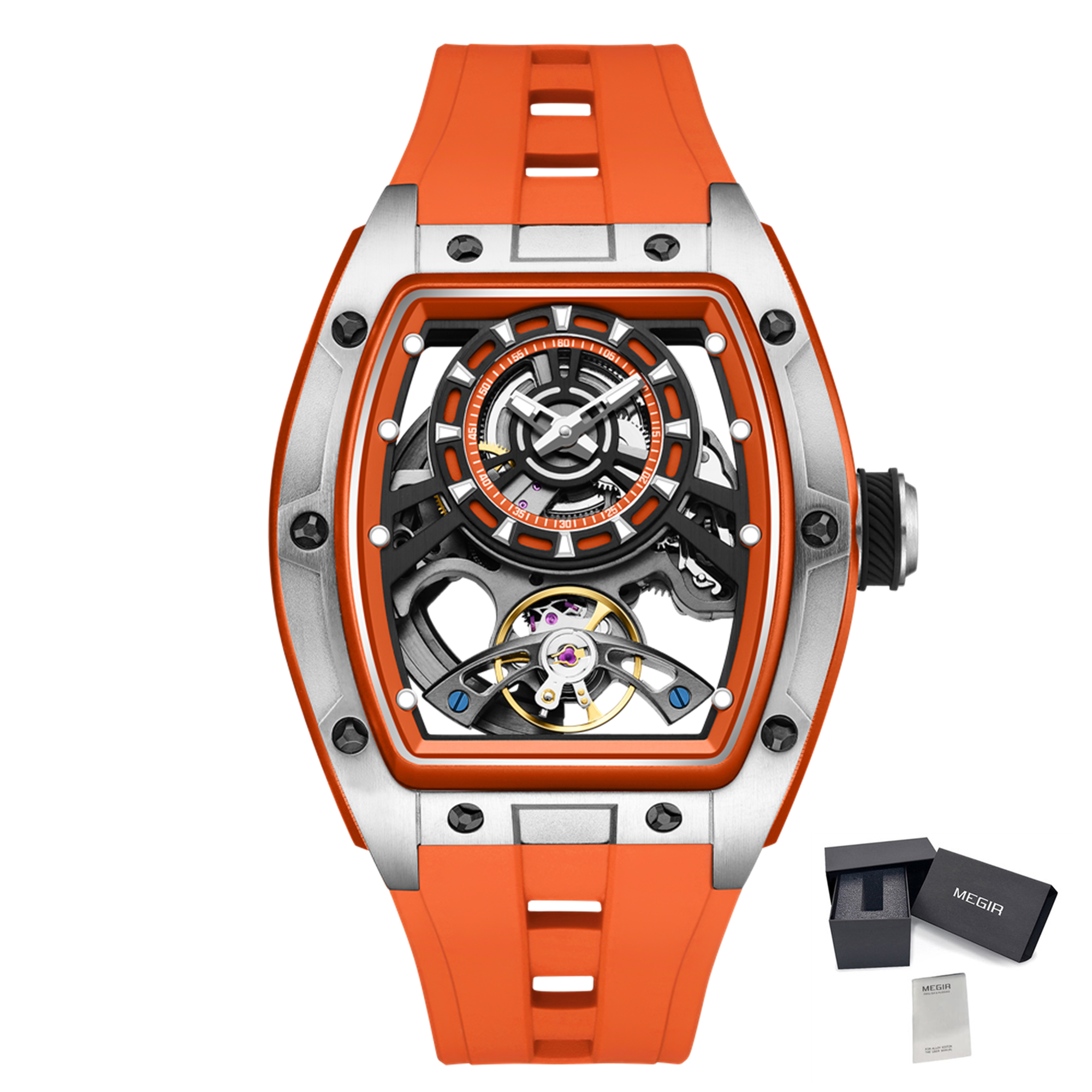 MEGIR Fashion Automatic Mechanical Watches for Men Waterproof Skeleton Dial Stainless Steel Case Male Wristwatch Clock 9198-6