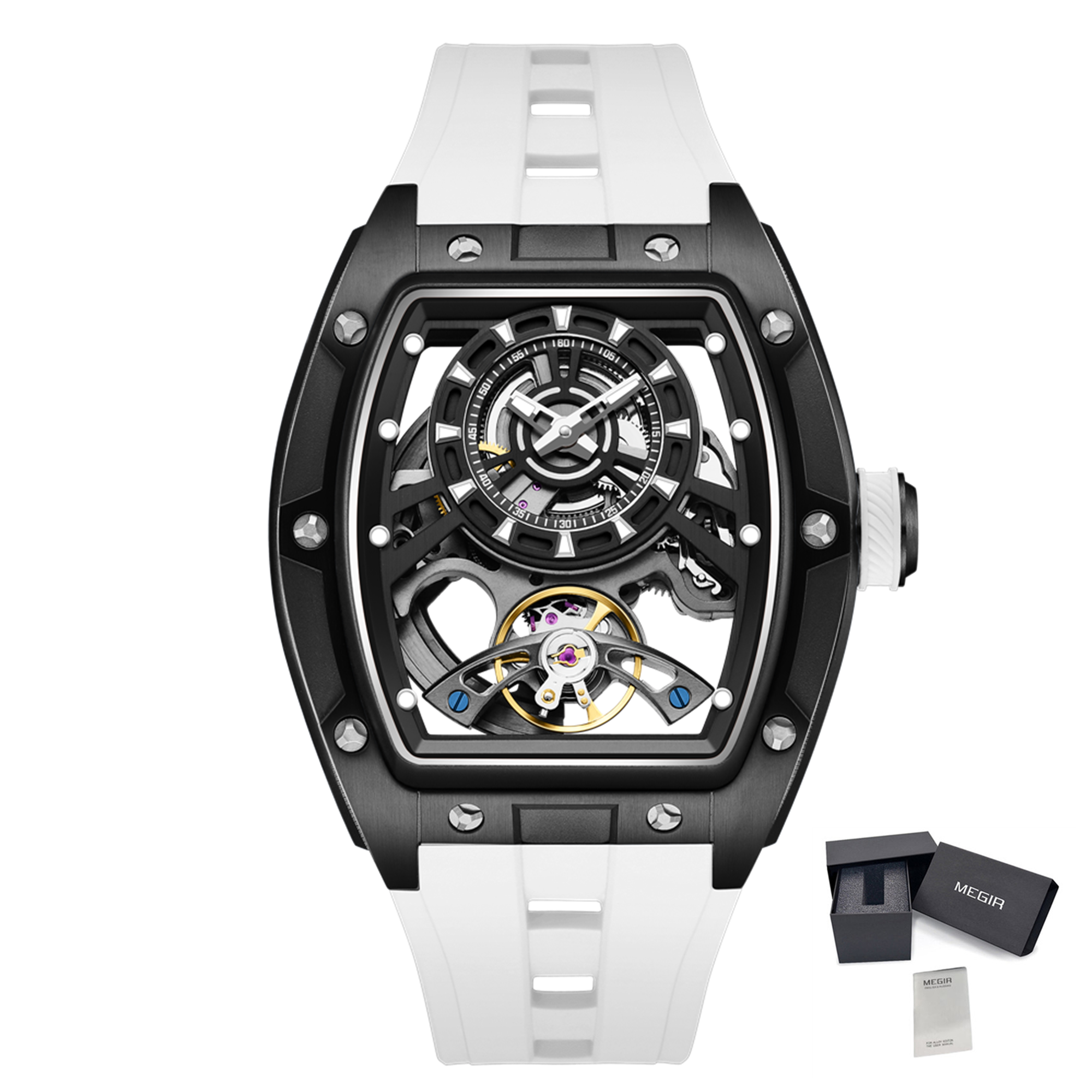 MEGIR Fashion Automatic Mechanical Watches for Men Waterproof Skeleton Dial Stainless Steel Case Male Wristwatch Clock 9198-6