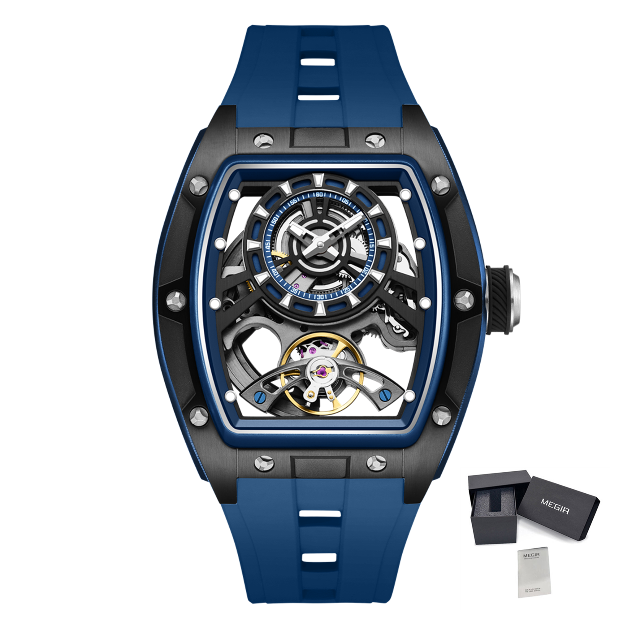 MEGIR Fashion Automatic Mechanical Watches for Men Waterproof Skeleton Dial Stainless Steel Case Male Wristwatch Clock 9198-6