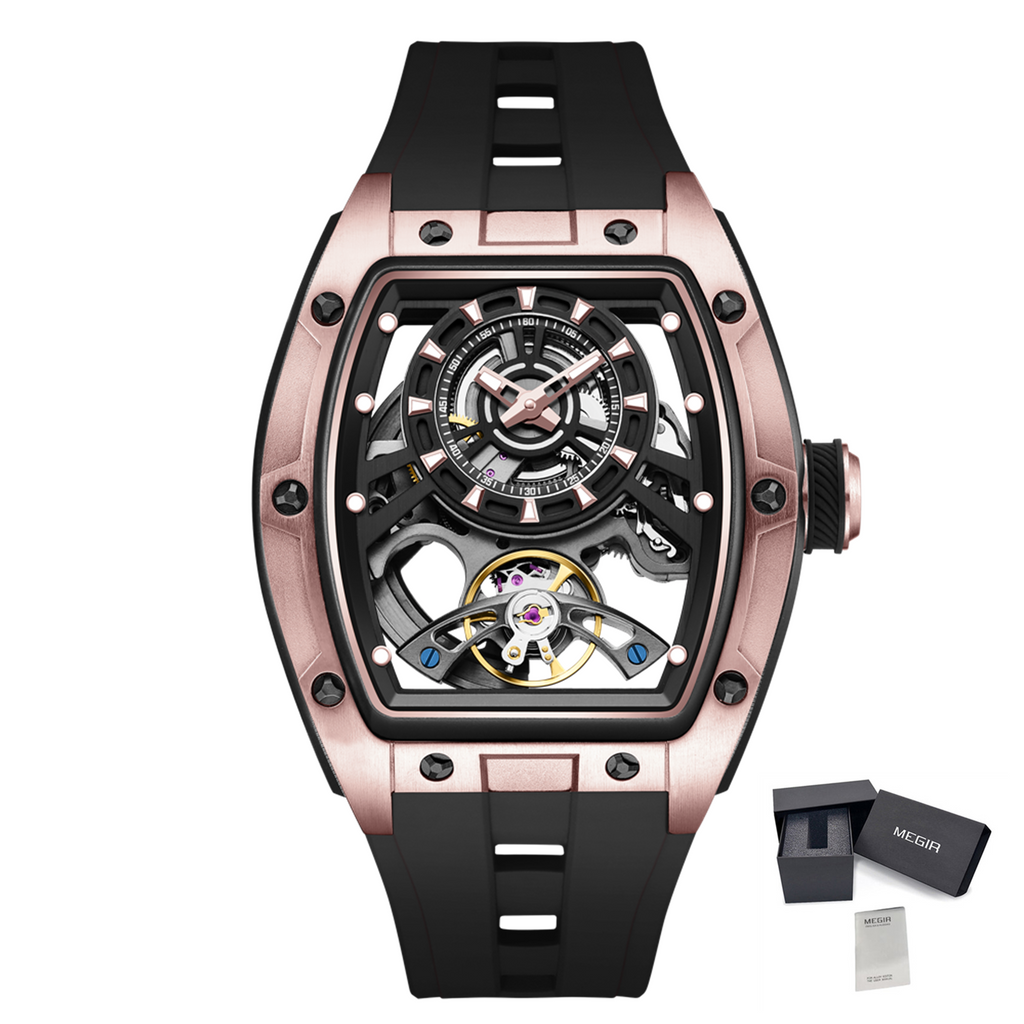MEGIR Fashion Automatic Mechanical Watches for Men Waterproof Skeleton Dial Stainless Steel Case Male Wristwatch Clock 9198-6