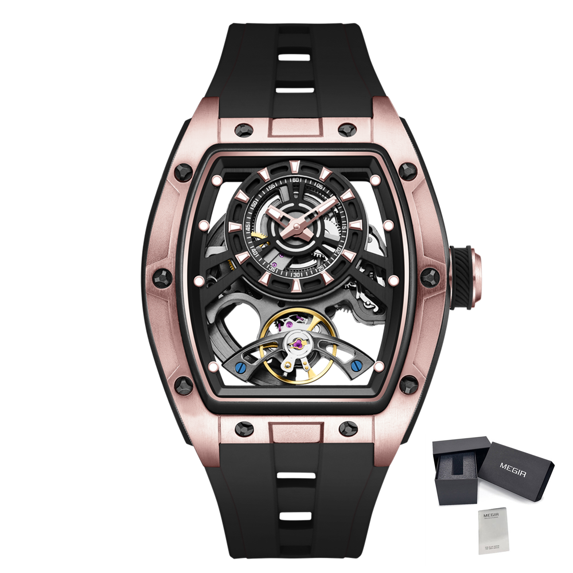MEGIR Fashion Automatic Mechanical Watches for Men Waterproof Skeleton Dial Stainless Steel Case Male Wristwatch Clock 9198-6