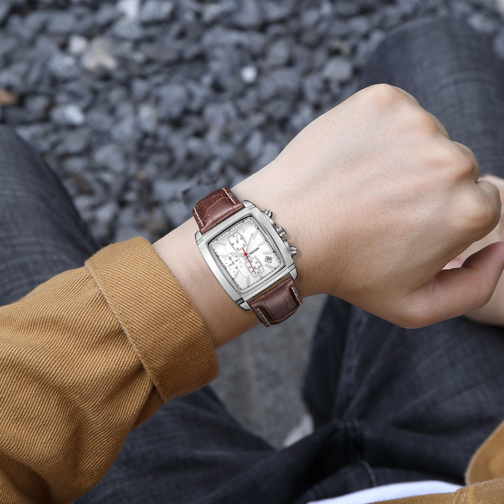 MEGIR Watch Men Business Wristwatch Rectangle Quartz Military Watches Waterproof Luminous Leather Strap Sport Casual Clock Reloj Hombre 2028