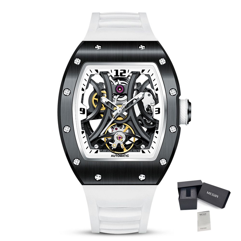 MEGIR Skeleton Big Dial Men Mechanical Watch Fashion Luminous Automatic Movement Wristwatch Stainless Steel Case Clock 9190-11