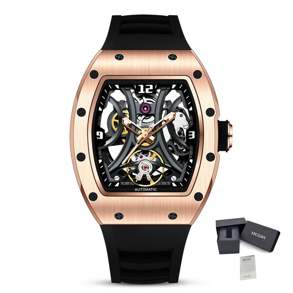 MEGIR Skeleton Big Dial Men Mechanical Watch Fashion Luminous Automatic Movement Wristwatch Stainless Steel Case Clock 9190-11