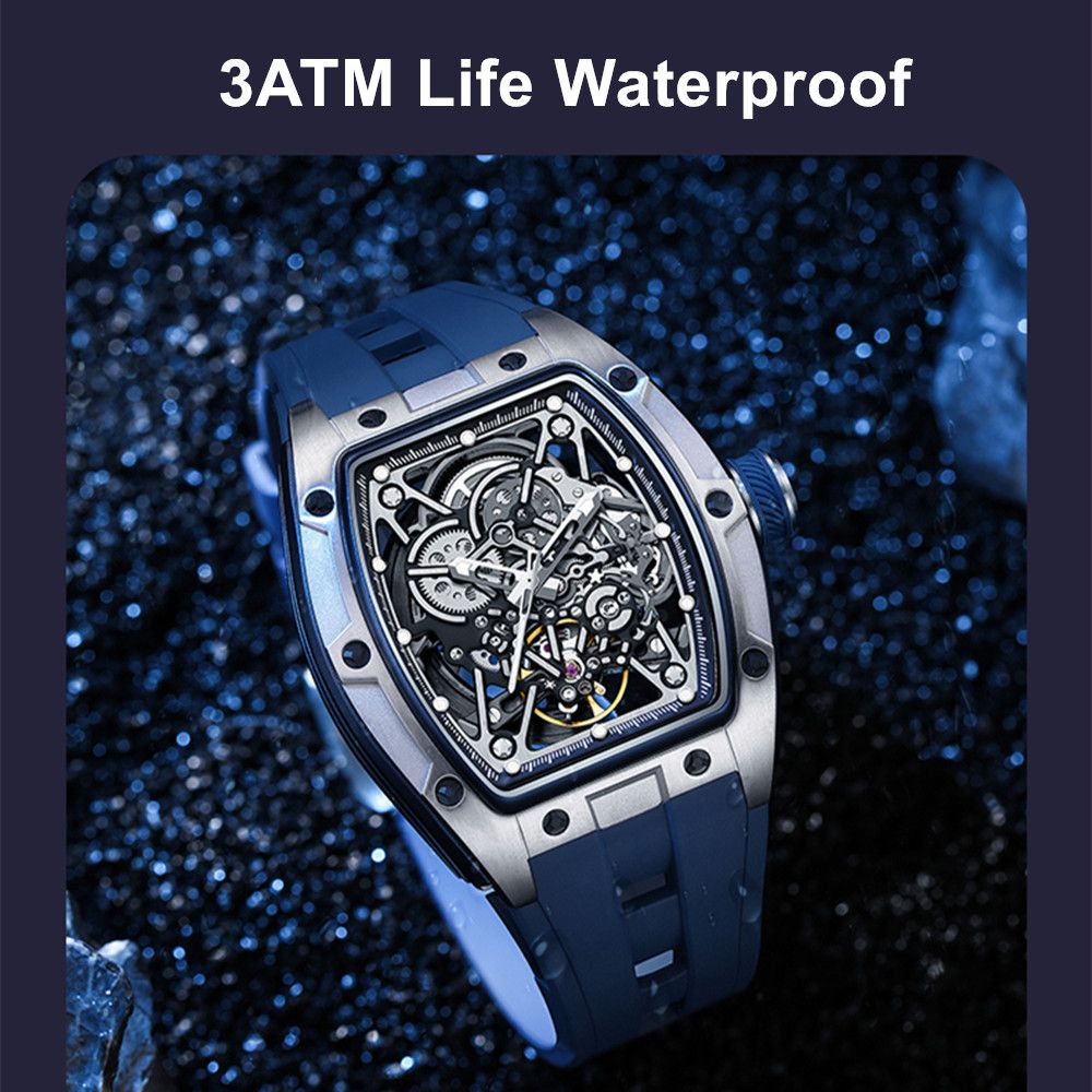 MEGIR Men's Mechanical Watch Fashion Hollow Out Automatic Movement Sport Wristwatches Waterproof Silicone Strap Watches 9198-3