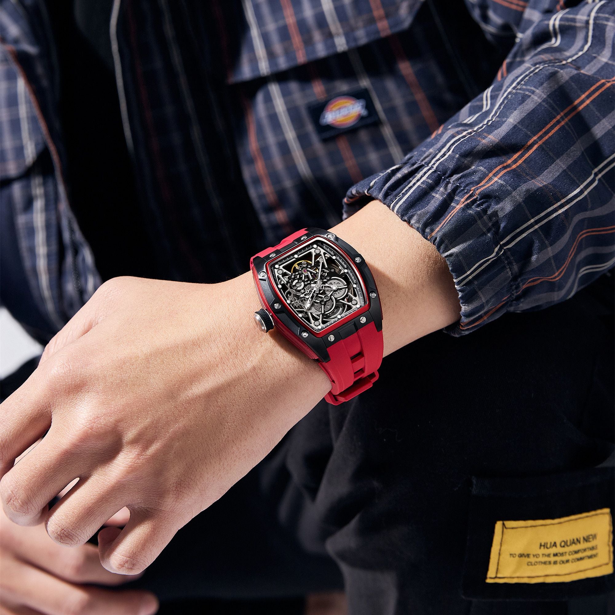 MEGIR Men's Mechanical Watch Fashion Hollow Out Automatic Movement Sport Wristwatches Waterproof Silicone Strap Watches 9198-3
