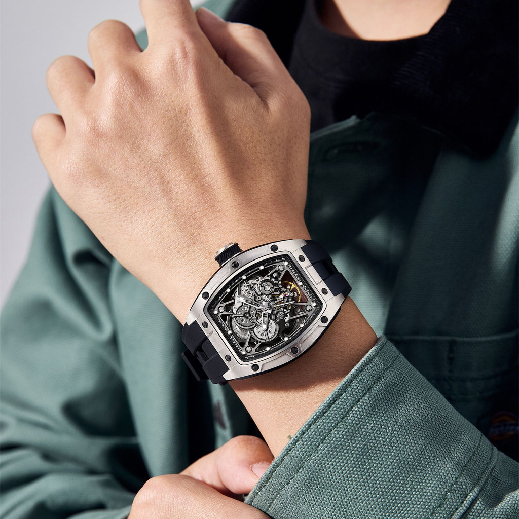 MEGIR Men's Mechanical Watch Fashion Hollow Out Automatic Movement Sport Wristwatches Waterproof Silicone Strap Watches 9198-3