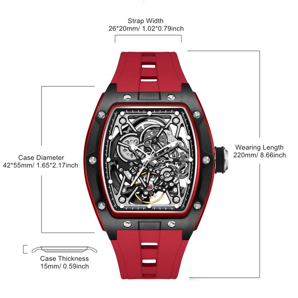 MEGIR Men's Mechanical Watch Fashion Hollow Out Automatic Movement Sport Wristwatches Waterproof Silicone Strap Watches 9198-3