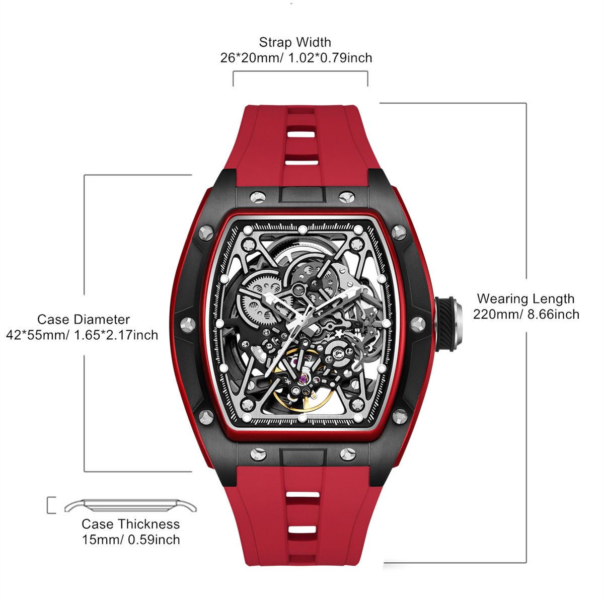 MEGIR Men's Mechanical Watch Fashion Hollow Out Automatic Movement Sport Wristwatches Waterproof Silicone Strap Watches 9198-3