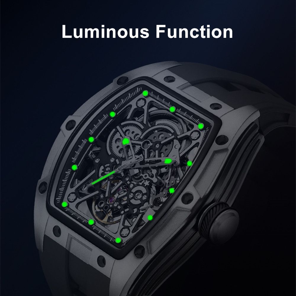 MEGIR Men's Mechanical Watch Fashion Hollow Out Automatic Movement Sport Wristwatches Waterproof Silicone Strap Watches 9198-3