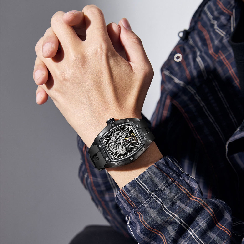 MEGIR Men's Mechanical Watch Fashion Hollow Out Automatic Movement Sport Wristwatches Waterproof Silicone Strap Watches 9198-3