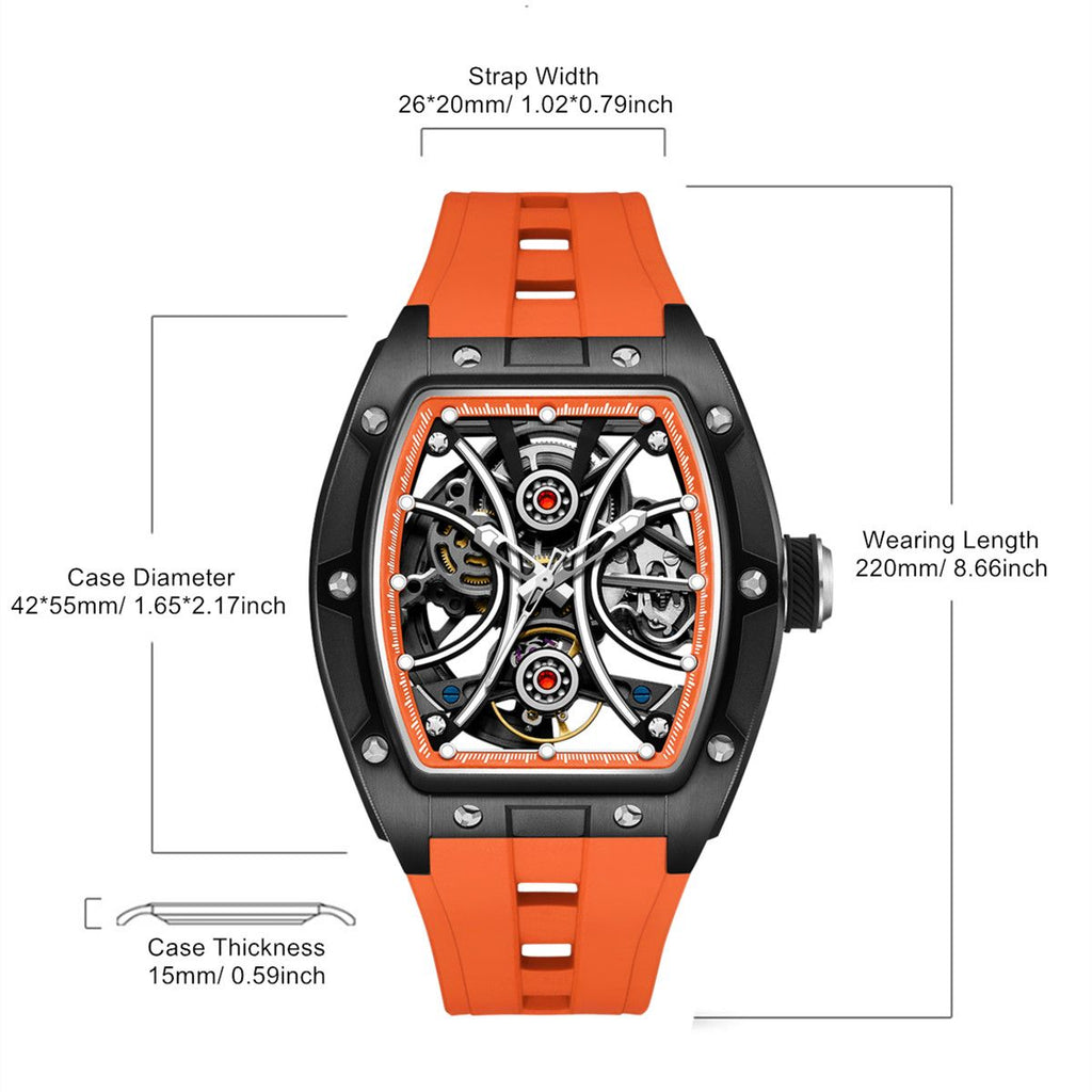 MEGIR Men's Sports Watch Fashion Automatic Mechanical Movement Watches Skeleton Luminous Waterproof Business Wristwatches 9198-4