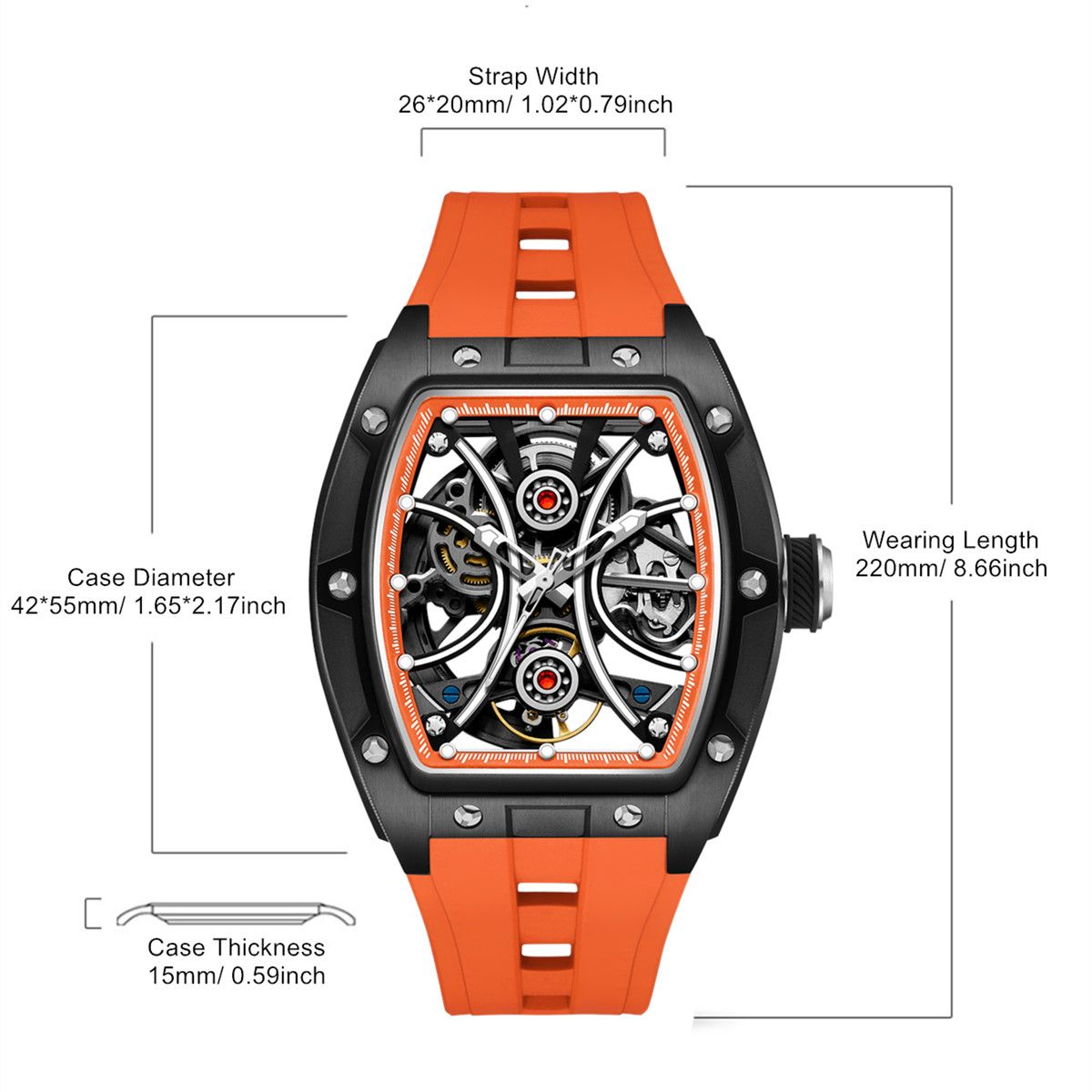 MEGIR Men's Sports Watch Fashion Automatic Mechanical Movement Watches Skeleton Luminous Waterproof Business Wristwatches 9198-4