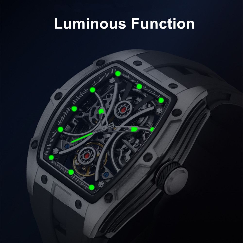 MEGIR Men's Sports Watch Fashion Automatic Mechanical Movement Watches Skeleton Luminous Waterproof Business Wristwatches 9198-4