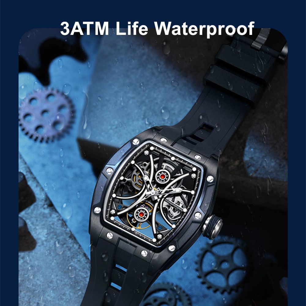 MEGIR Men's Sports Watch Fashion Automatic Mechanical Movement Watches Skeleton Luminous Waterproof Business Wristwatches 9198-4