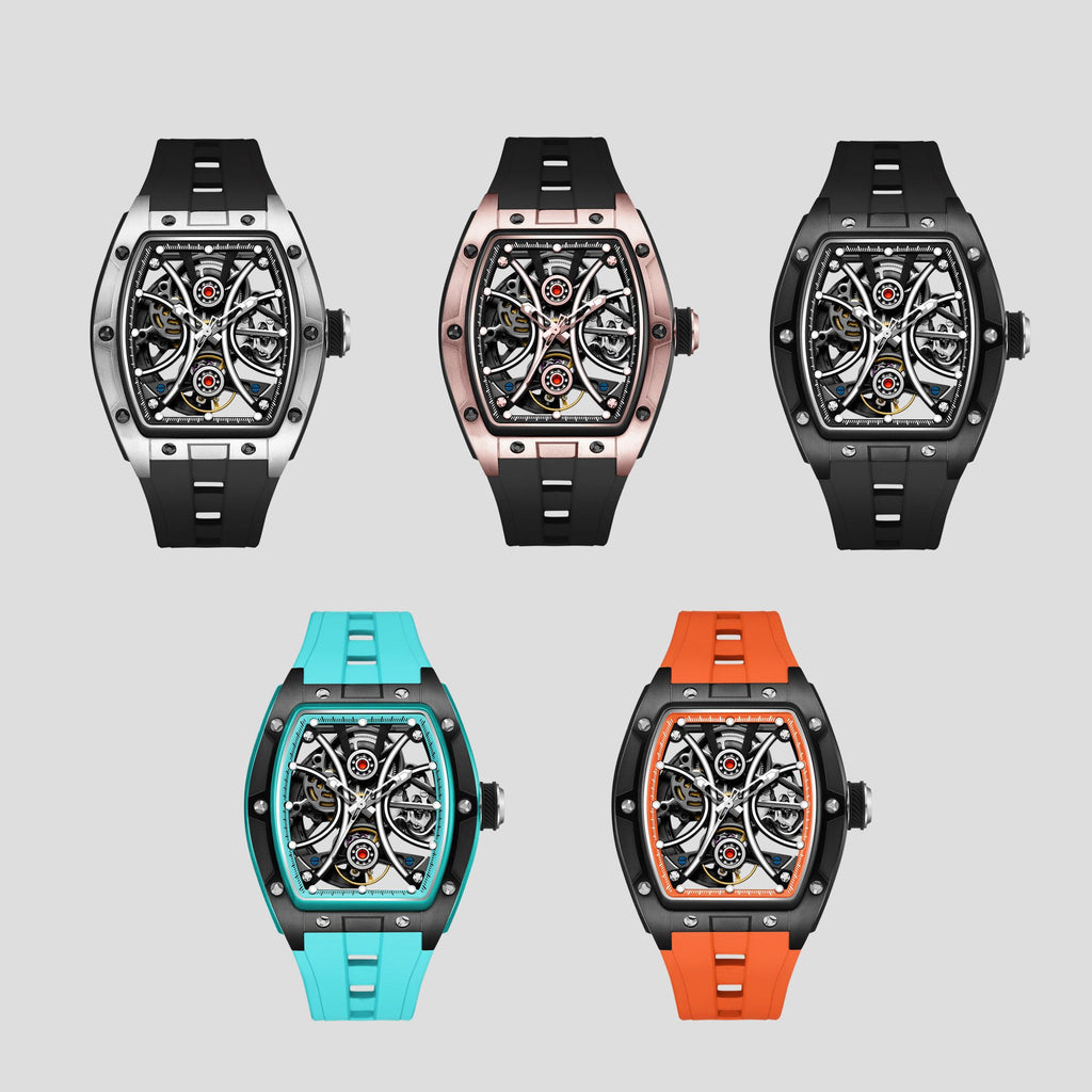 MEGIR Men's Sports Watch Fashion Automatic Mechanical Movement Watches Skeleton Luminous Waterproof Business Wristwatches 9198-4