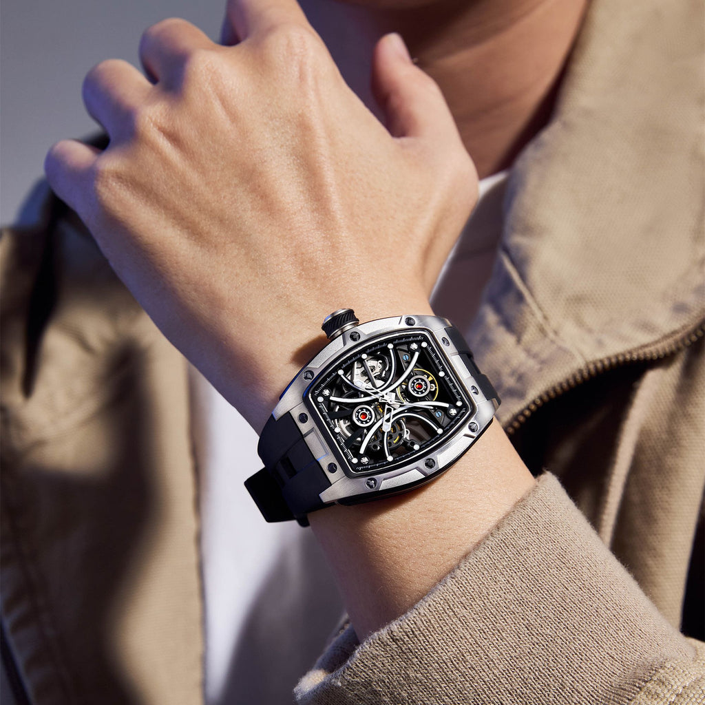 MEGIR Men's Sports Watch Fashion Automatic Mechanical Movement Watches Skeleton Luminous Waterproof Business Wristwatches 9198-4