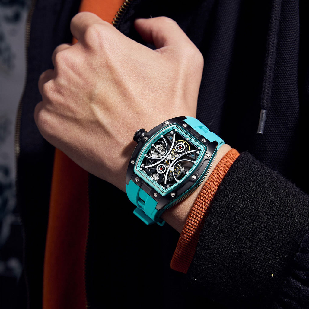 MEGIR Men's Sports Watch Fashion Automatic Mechanical Movement Watches Skeleton Luminous Waterproof Business Wristwatches 9198-4
