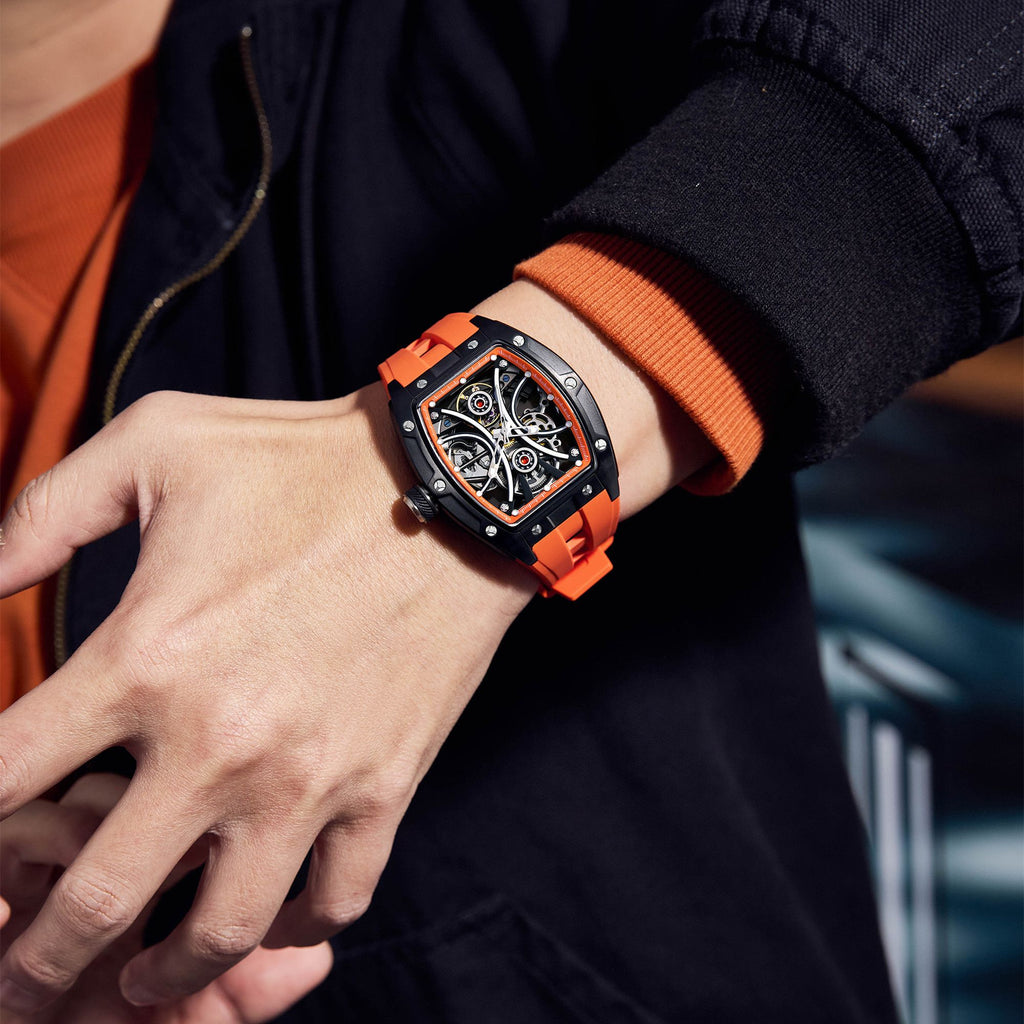 MEGIR Men's Sports Watch Fashion Automatic Mechanical Movement Watches Skeleton Luminous Waterproof Business Wristwatches 9198-4