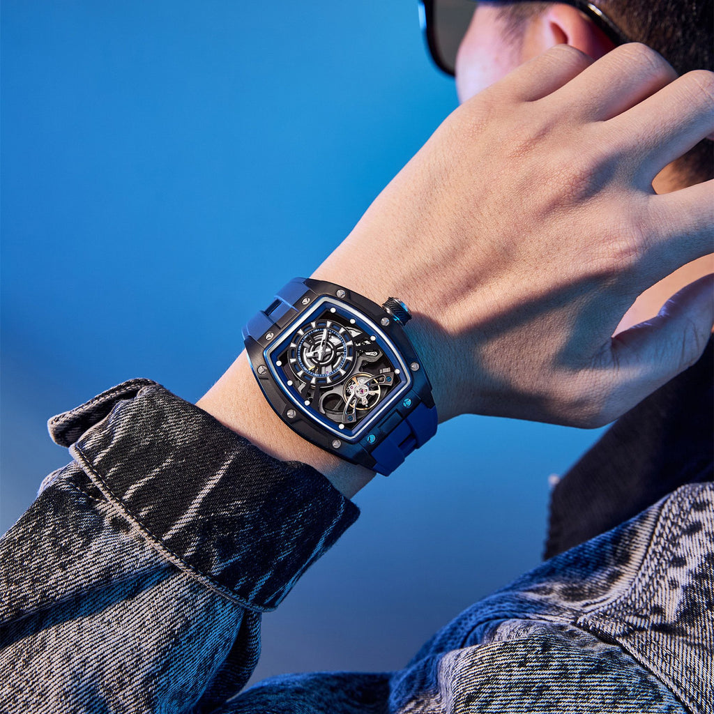 MEGIR Fashion Automatic Mechanical Watches for Men Waterproof Skeleton Dial Stainless Steel Case Male Wristwatch Clock 9198-6