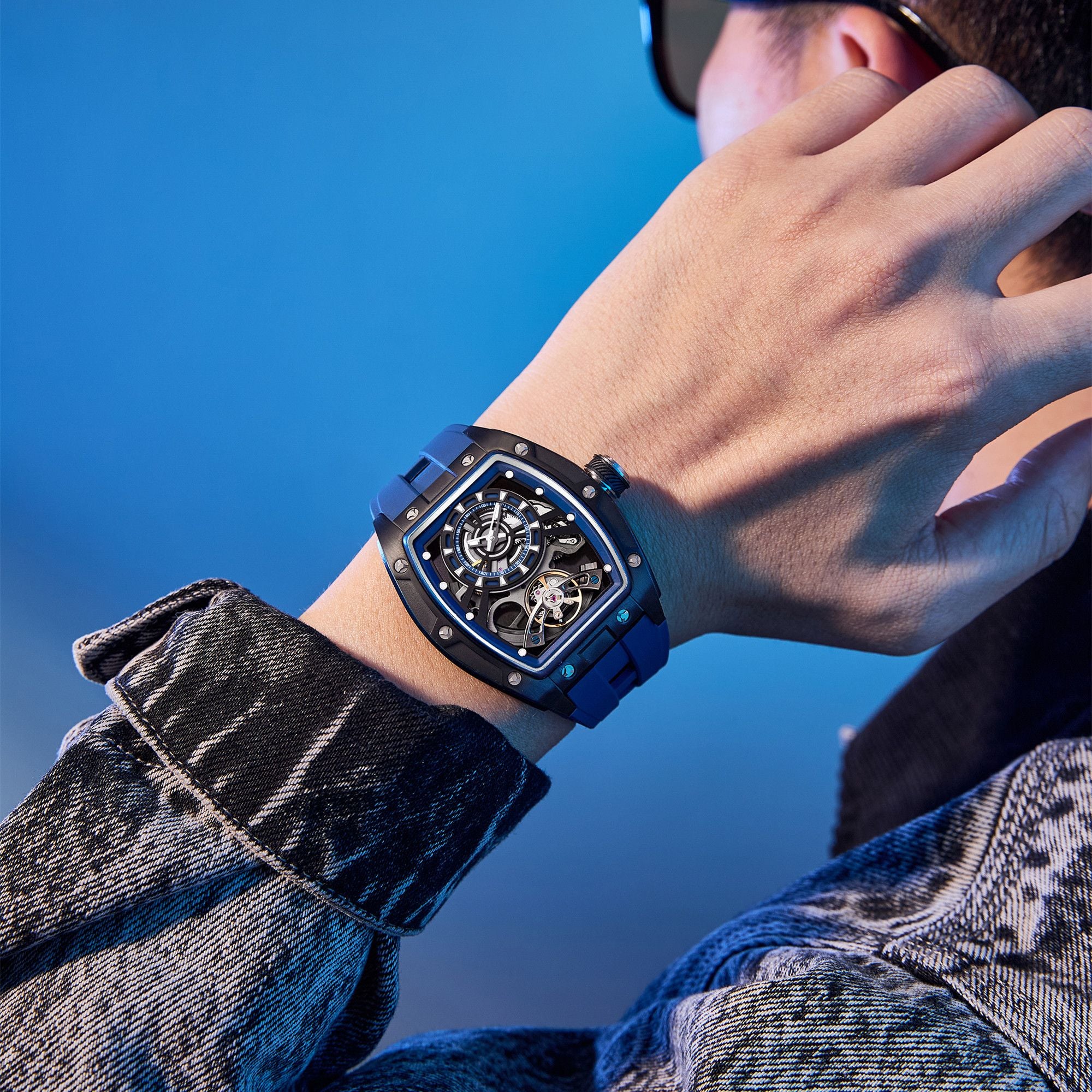 MEGIR Fashion Automatic Mechanical Watches for Men Waterproof Skeleton Dial Stainless Steel Case Male Wristwatch Clock 9198-6