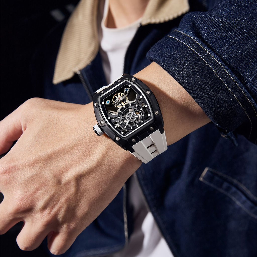MEGIR Fashion Automatic Mechanical Watches for Men Waterproof Skeleton Dial Stainless Steel Case Male Wristwatch Clock 9198-6