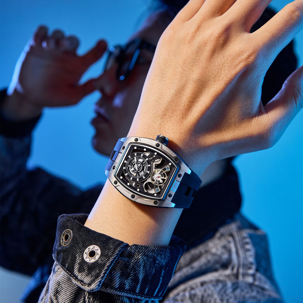 MEGIR Fashion Automatic Mechanical Watches for Men Waterproof Skeleton Dial Stainless Steel Case Male Wristwatch Clock 9198-6