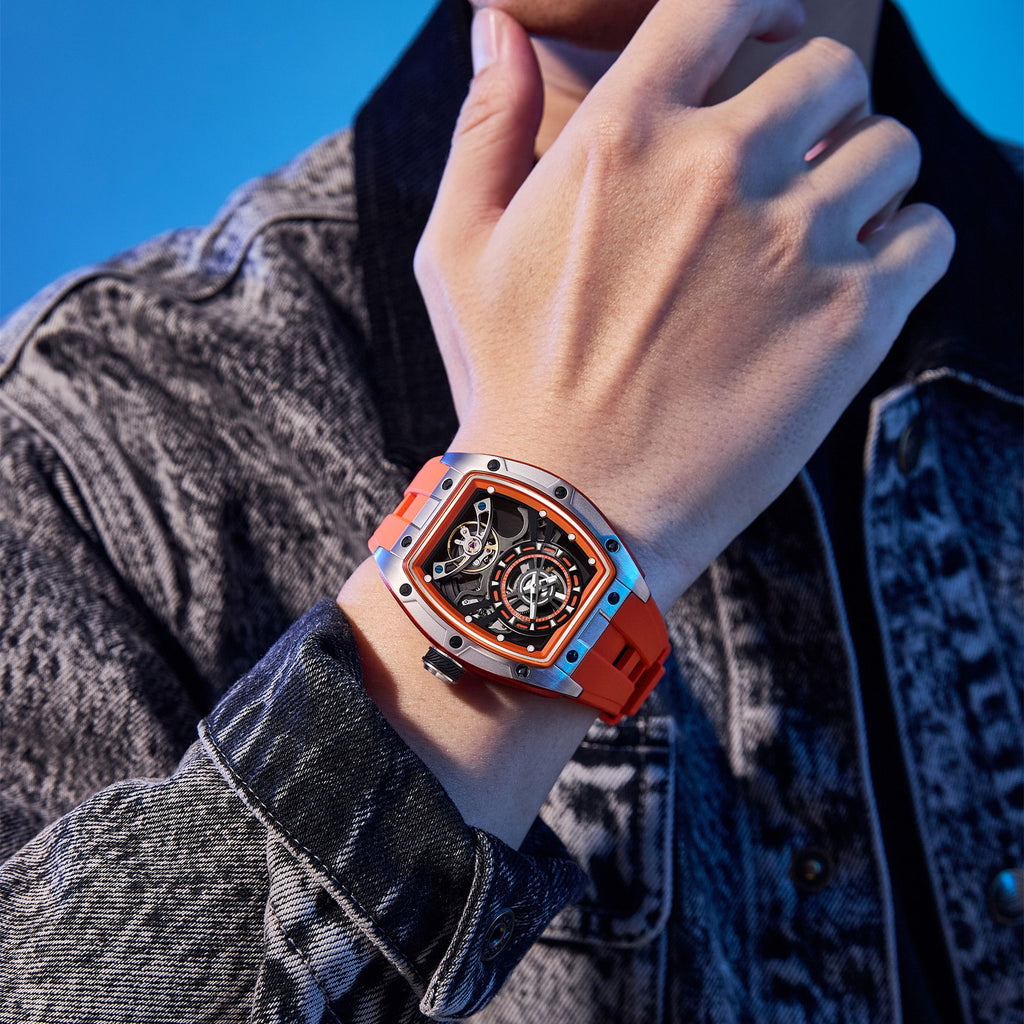 MEGIR Fashion Automatic Mechanical Watches for Men Waterproof Skeleton Dial Stainless Steel Case Male Wristwatch Clock 9198-6
