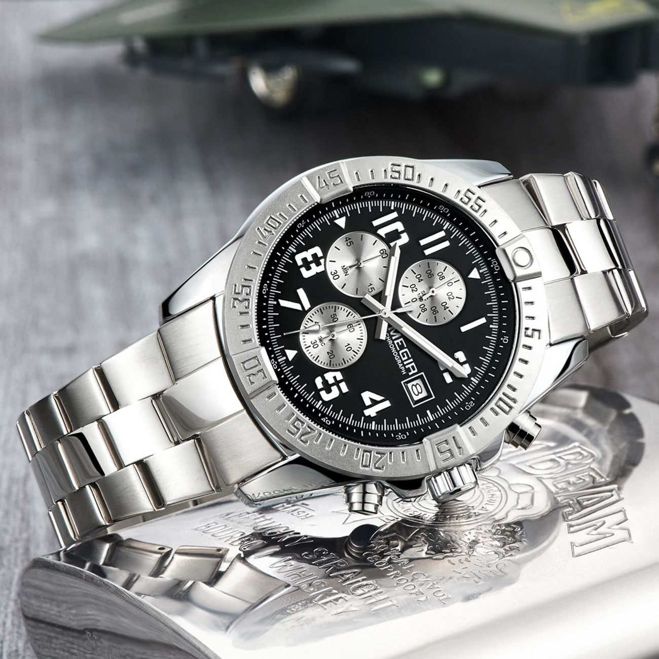 MEGIR Men's Business Quartz Watches Top Luxury Brand Casual Wristwatch Waterproof Date Clock Stainless Steel Man Chronograph 2030