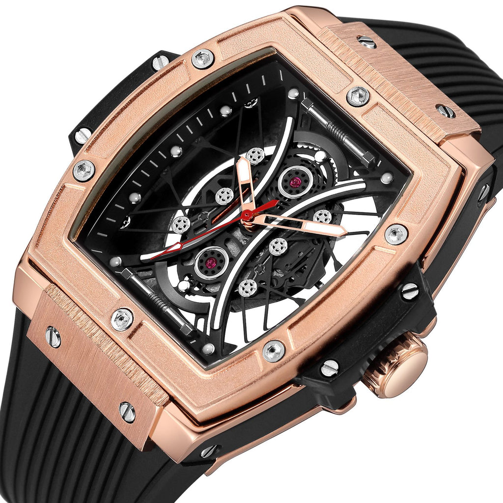 RUIMAS Quartz Sport Watches for Man Hollow Out Fashion Men Wristwatch 3ATM Waterproof Silicone Strap Clock Relogio Masculino 334