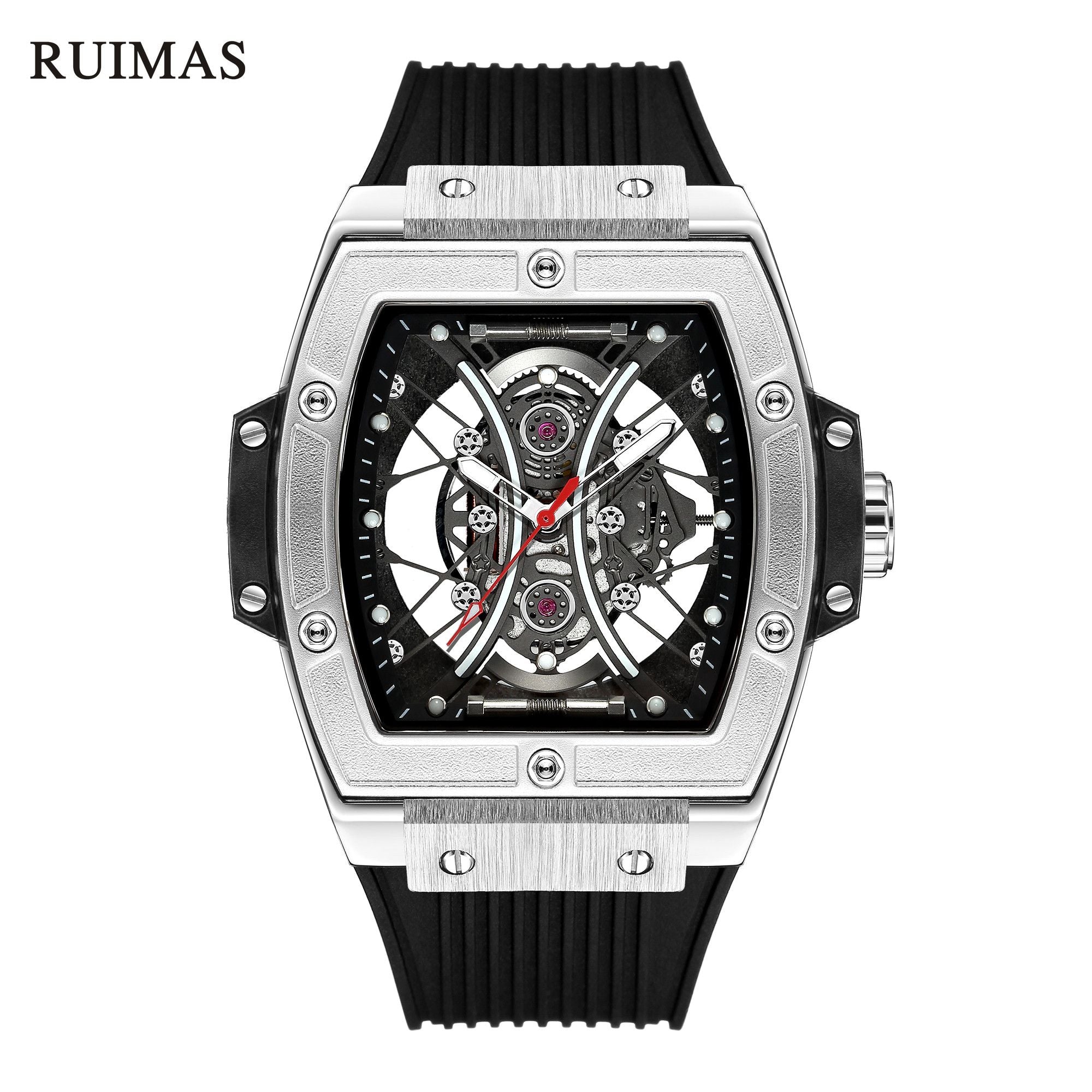 RUIMAS Quartz Sport Watches for Man Hollow Out Fashion Men Wristwatch 3ATM Waterproof Silicone Strap Clock Relogio Masculino 334