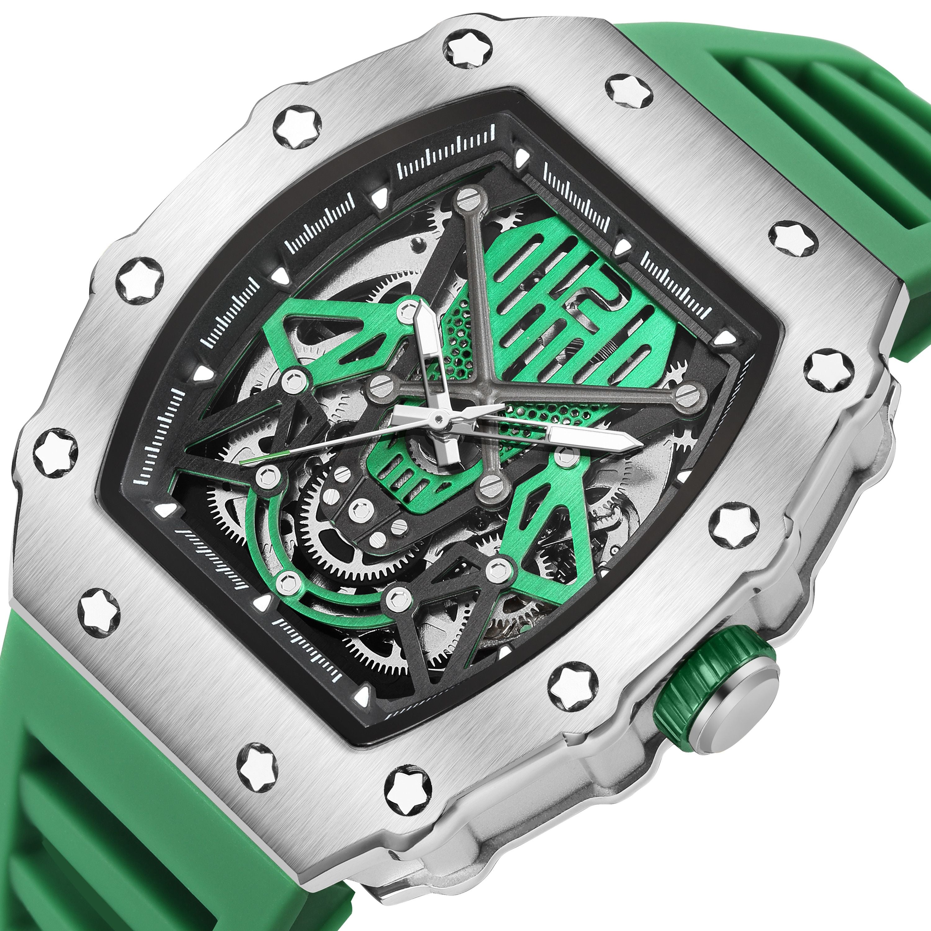RUIMAS Luxury Watch Men Fashion Automatic Mechanical Watches Clock Silicone Strap Sport Casual Wristwatch Big Dial Reloj Hombre 341
