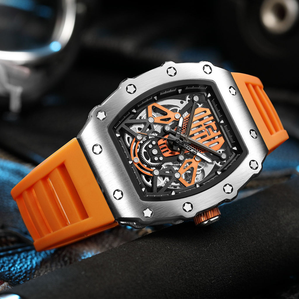 RUIMAS Luxury Watch Men Fashion Automatic Mechanical Watches Clock Silicone Strap Sport Casual Wristwatch Big Dial Reloj Hombre 341