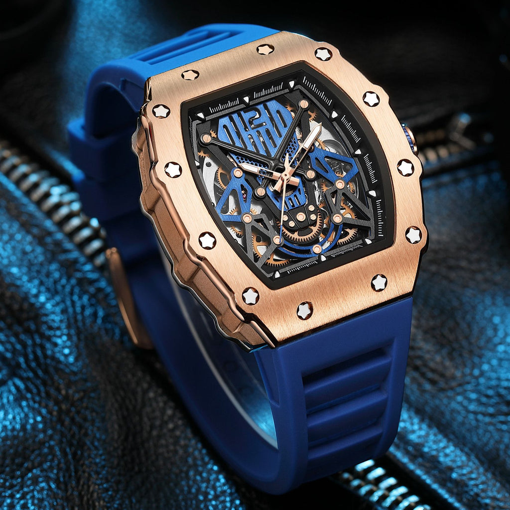 RUIMAS Luxury Watch Men Fashion Automatic Mechanical Watches Clock Silicone Strap Sport Casual Wristwatch Big Dial Reloj Hombre 341