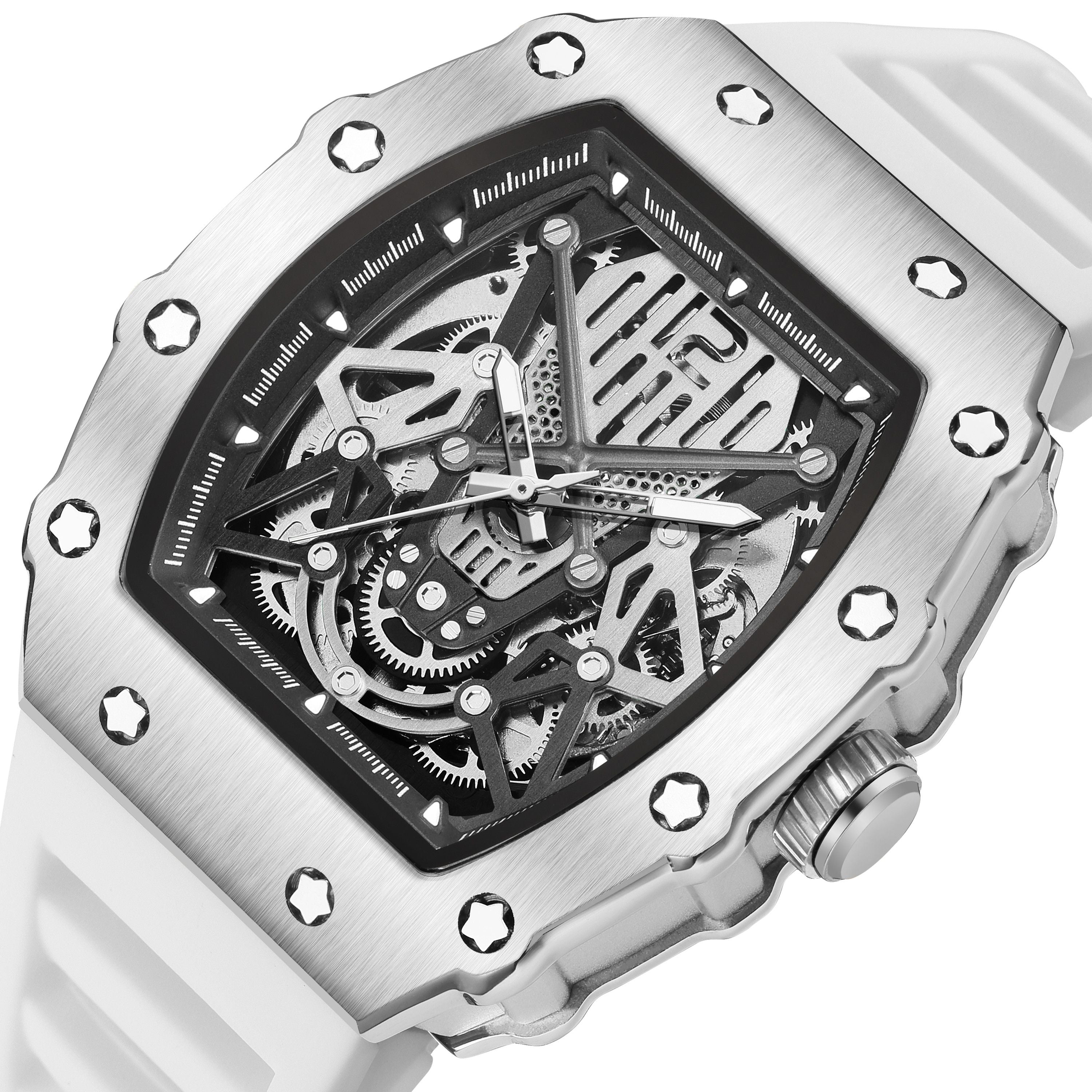 RUIMAS Luxury Watch Men Fashion Automatic Mechanical Watches Clock Silicone Strap Sport Casual Wristwatch Big Dial Reloj Hombre 341