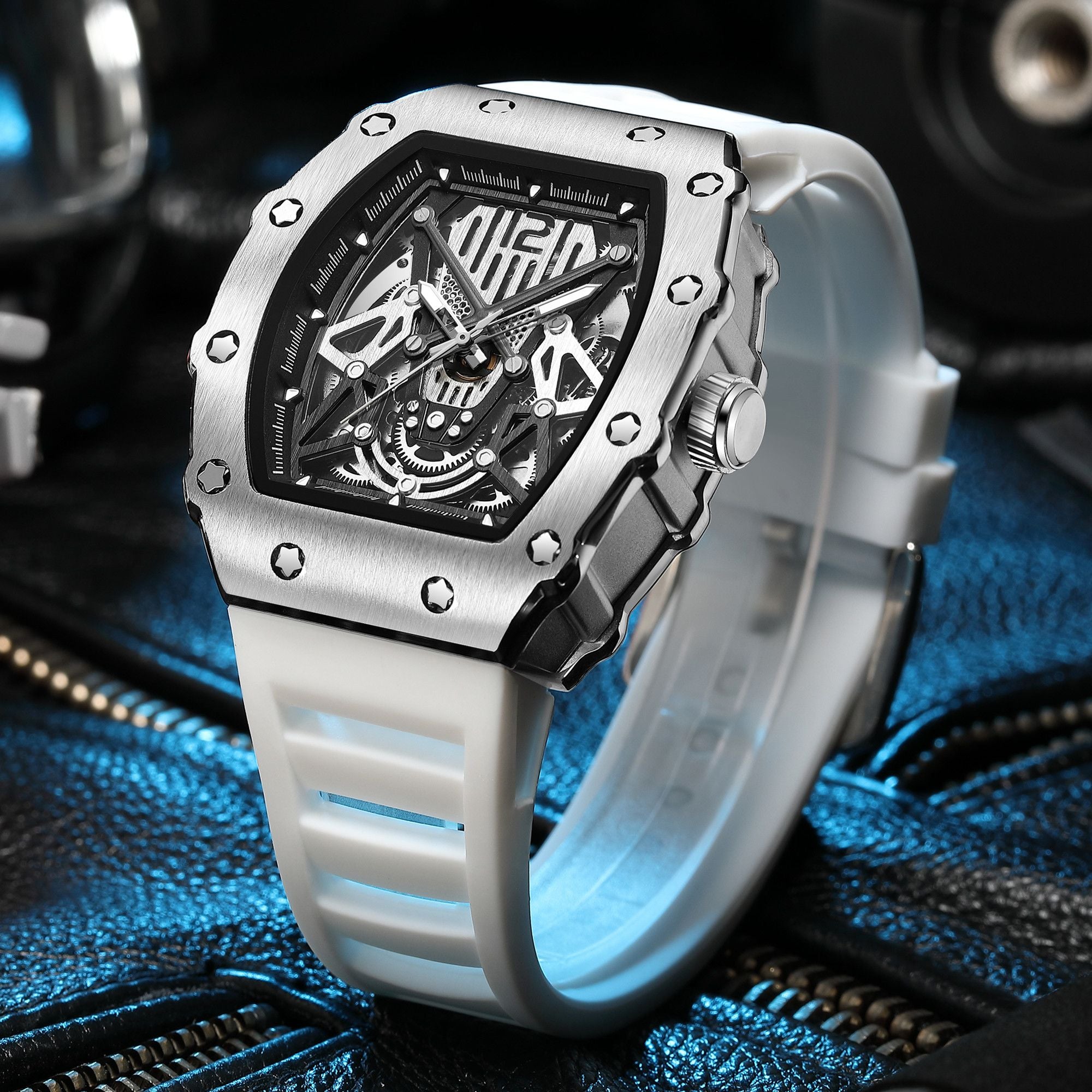RUIMAS Luxury Watch Men Fashion Automatic Mechanical Watches Clock Silicone Strap Sport Casual Wristwatch Big Dial Reloj Hombre 341