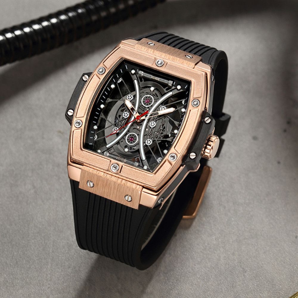 RUIMAS Quartz Sport Watches for Man Hollow Out Fashion Men Wristwatch 3ATM Waterproof Silicone Strap Clock Relogio Masculino 334