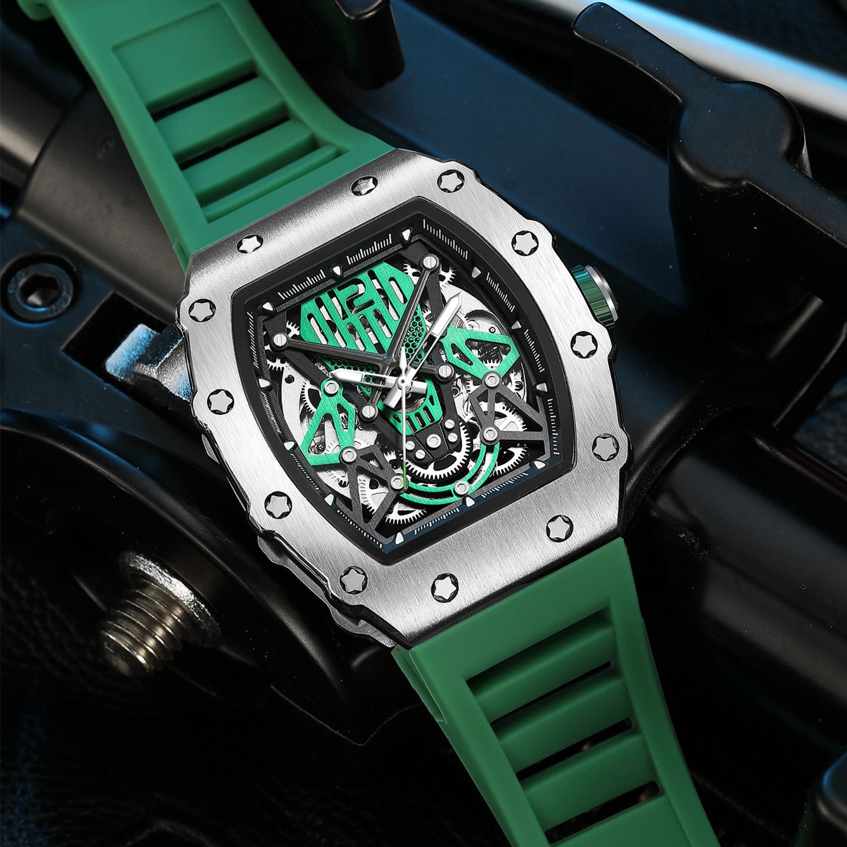 RUIMAS Luxury Watch Men Fashion Automatic Mechanical Watches Clock Silicone Strap Sport Casual Wristwatch Big Dial Reloj Hombre 341