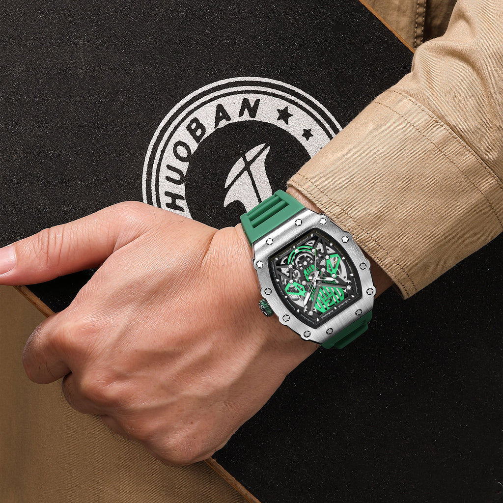 RUIMAS Luxury Watch Men Fashion Automatic Mechanical Watches Clock Silicone Strap Sport Casual Wristwatch Big Dial Reloj Hombre 341
