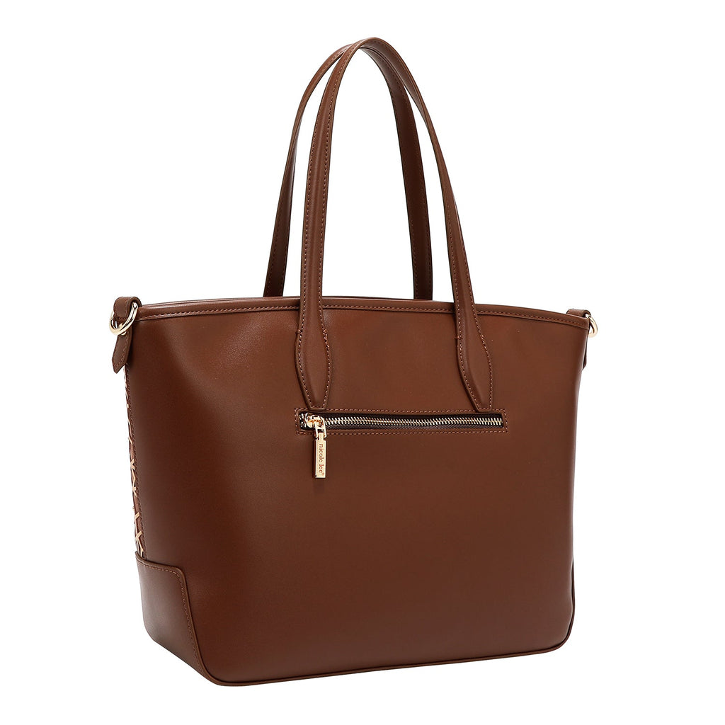 SHOPPER GEOMÉTRICO CORTADO CON LÁSER (MARRON)
