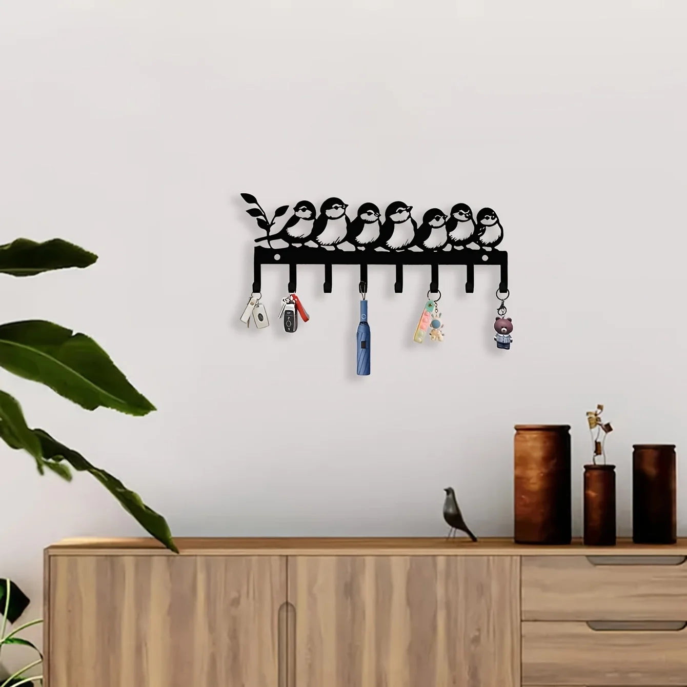 KAYOBI Key Holder Wall Mount with Cute Bird Pattern, Rustproof Powder Coated Entryway Hooks for Keys, Hats, Organizer Decor