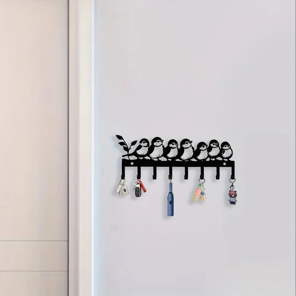 KAYOBI Key Holder Wall Mount with Cute Bird Pattern, Rustproof Powder Coated Entryway Hooks for Keys, Hats, Organizer Decor