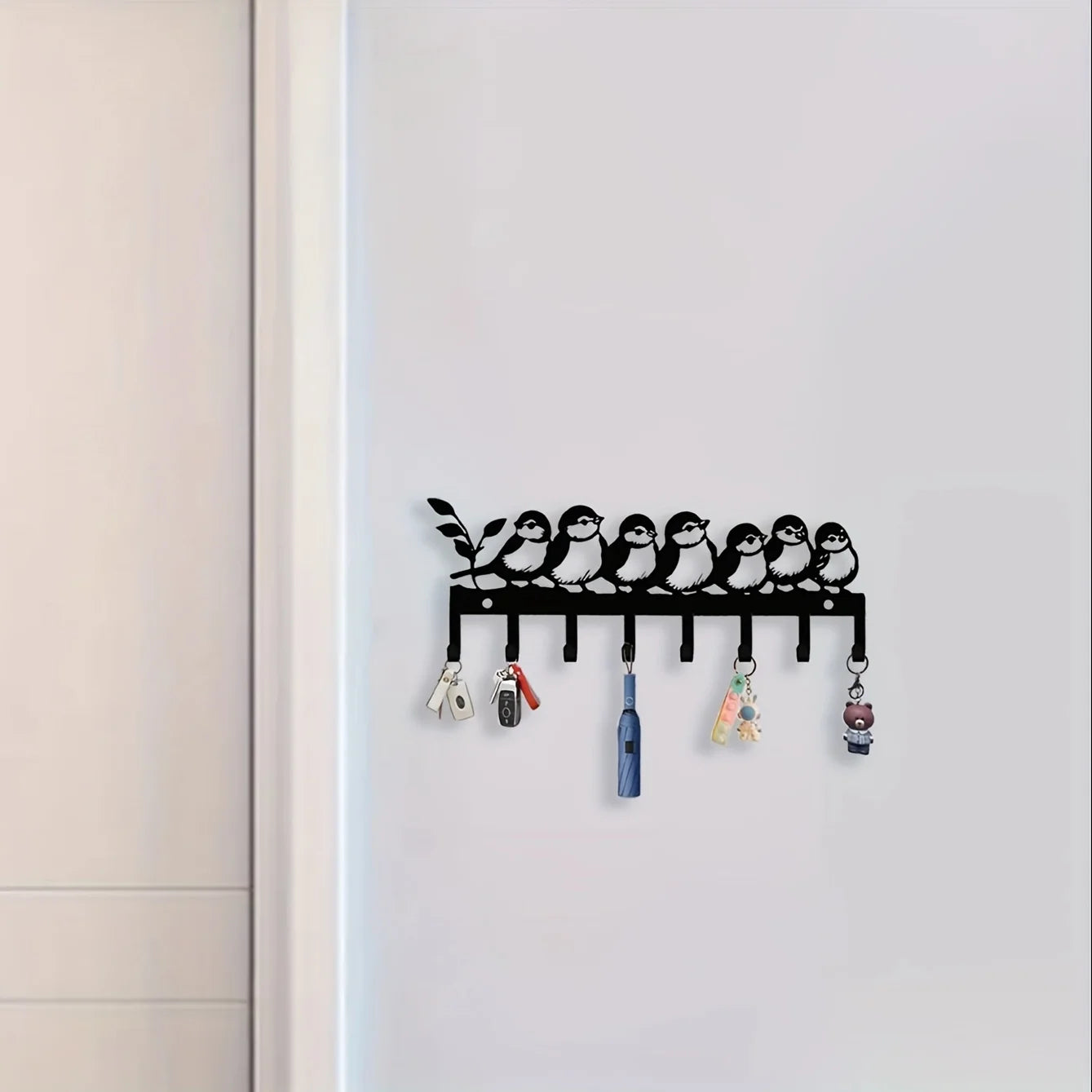 KAYOBI Key Holder Wall Mount with Cute Bird Pattern, Rustproof Powder Coated Entryway Hooks for Keys, Hats, Organizer Decor